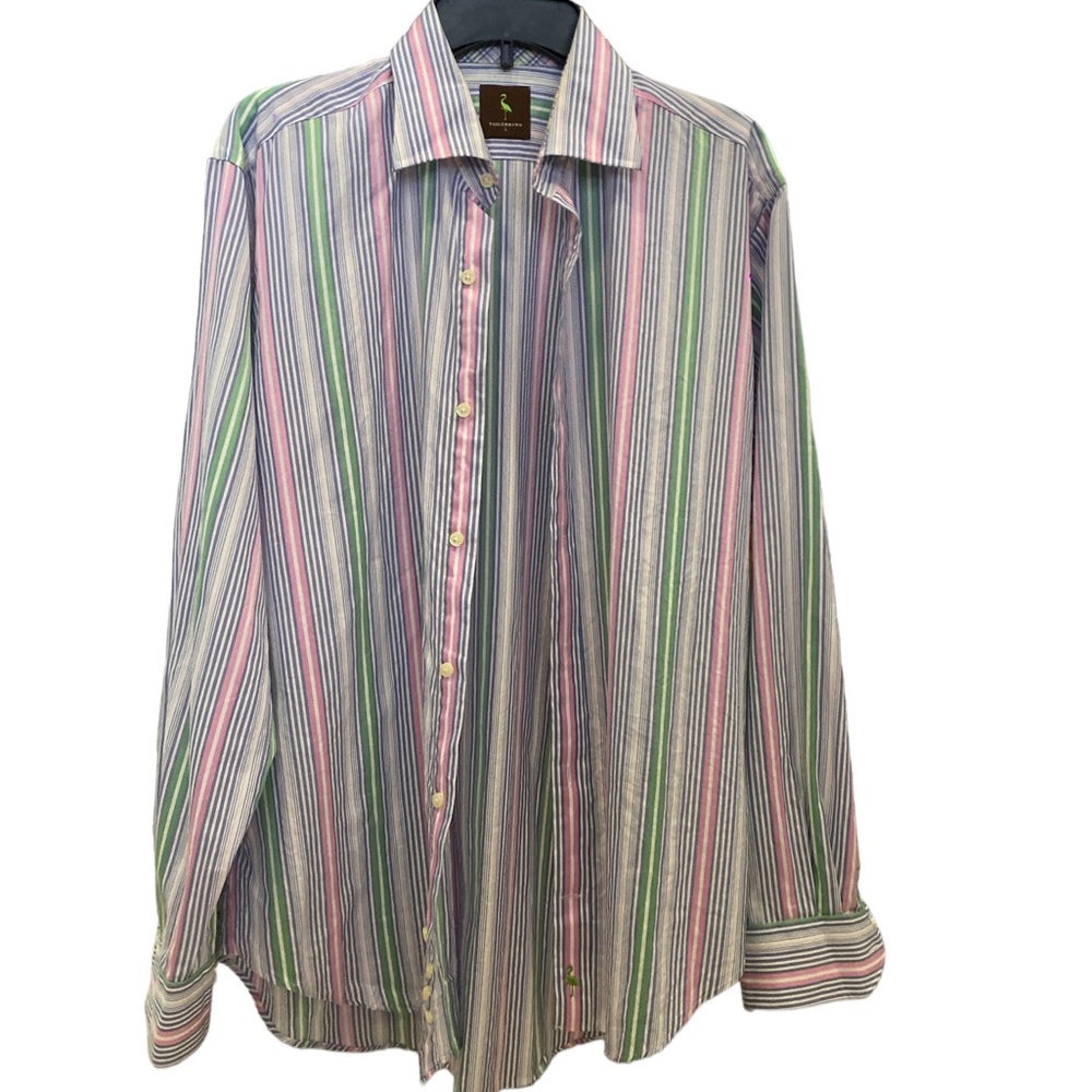 TAILORBYRD Long-sleeved Button Front Shirt Multicolor Striped Flip Cuff Large